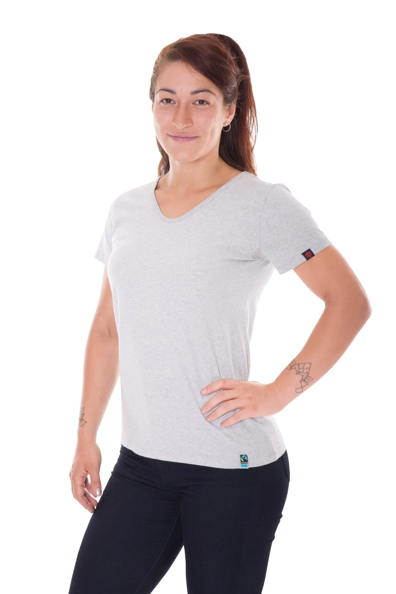 V-Neck T-shirt, Womens Grey Marle - Image 2