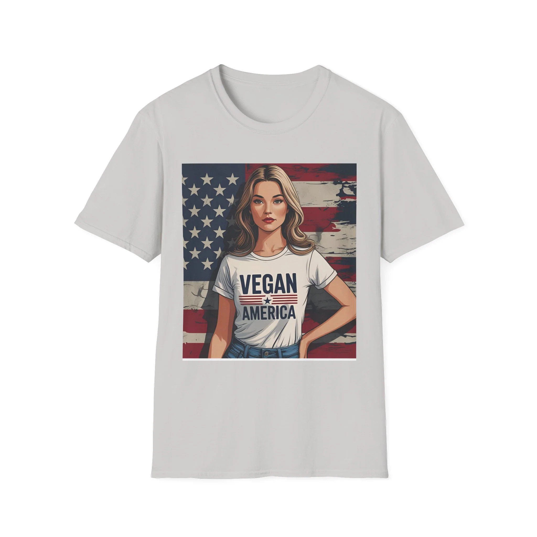 Vegan America T-Shirt | UnisexSoftstyle Tee, Eco-Friendly Fashion, Gift for Vegans, Independence Day Outfit, Casual Wear - Image 3