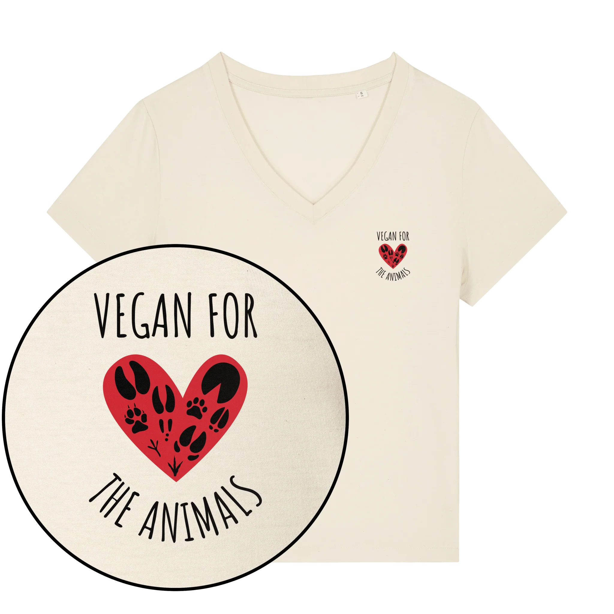 Vegan For The Animals Heart Women's V Neck T-Shirt