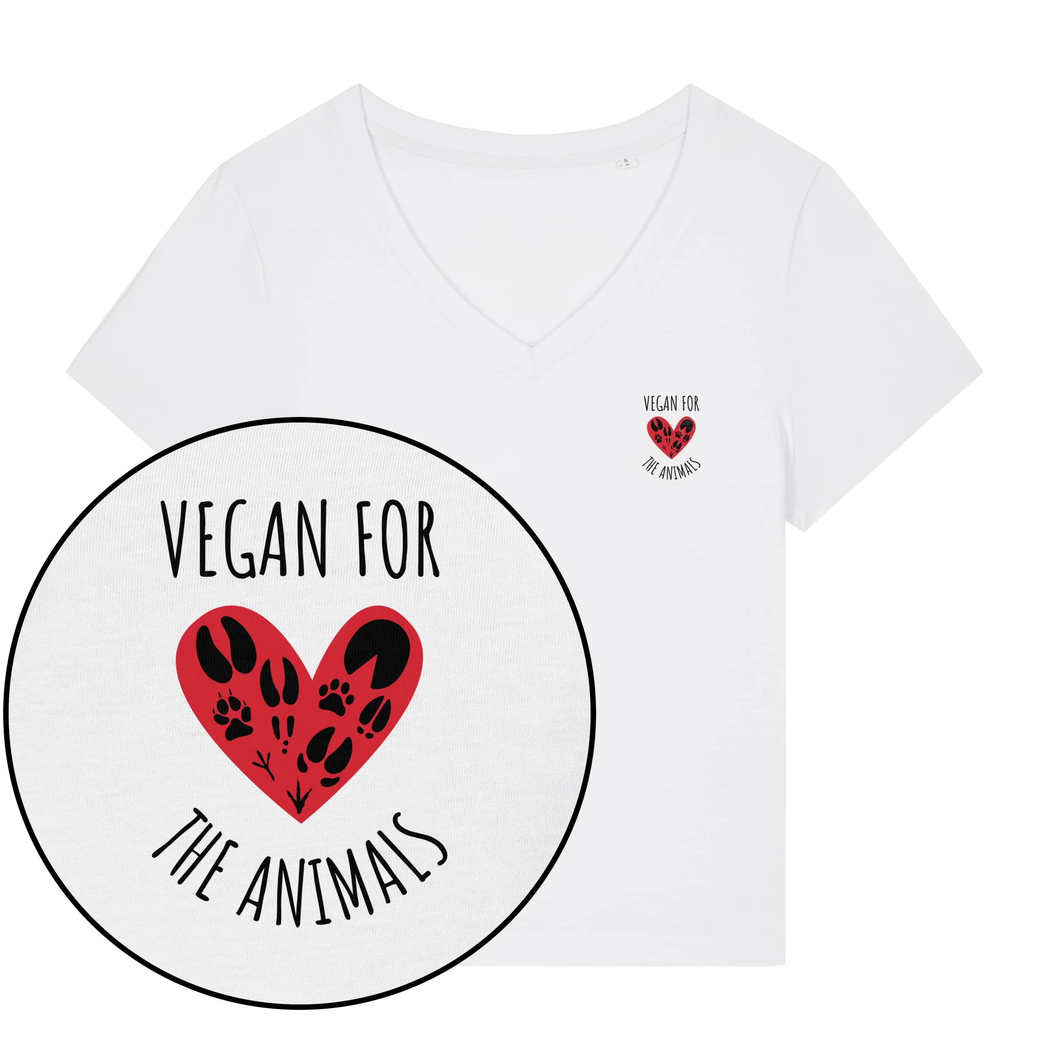 Vegan For The Animals Heart Women's V Neck T-Shirt - Image 3