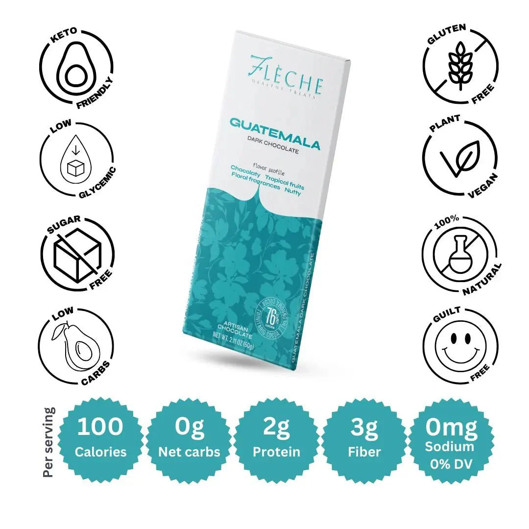 Vegan Sugar Free 76% Dark Chocolate Guatemala | Flèche Healthy Treats - Image 3
