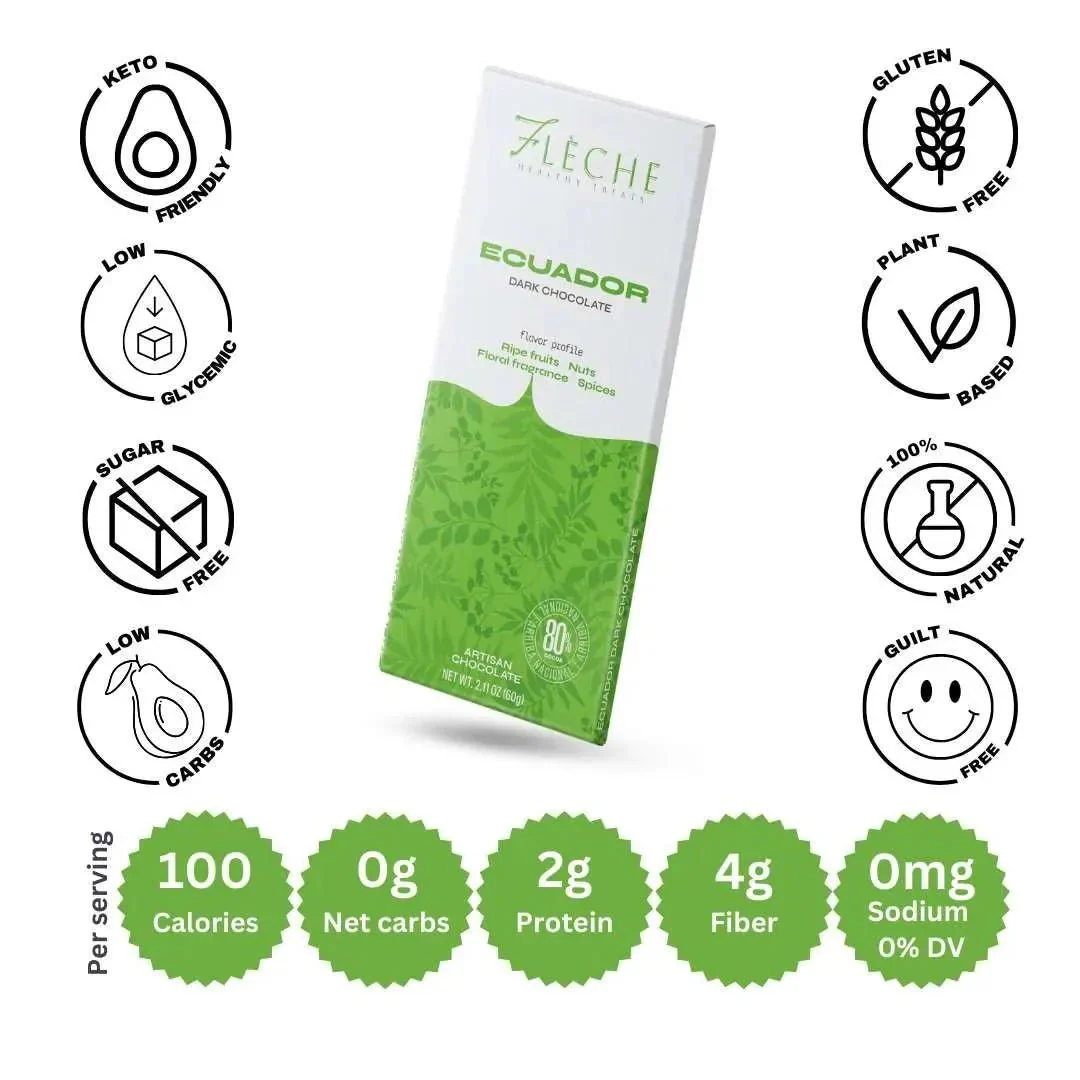 Vegan Sugar-Free 80% Dark Chocolate Ecuador | Flèche Healthy Treats - Image 3