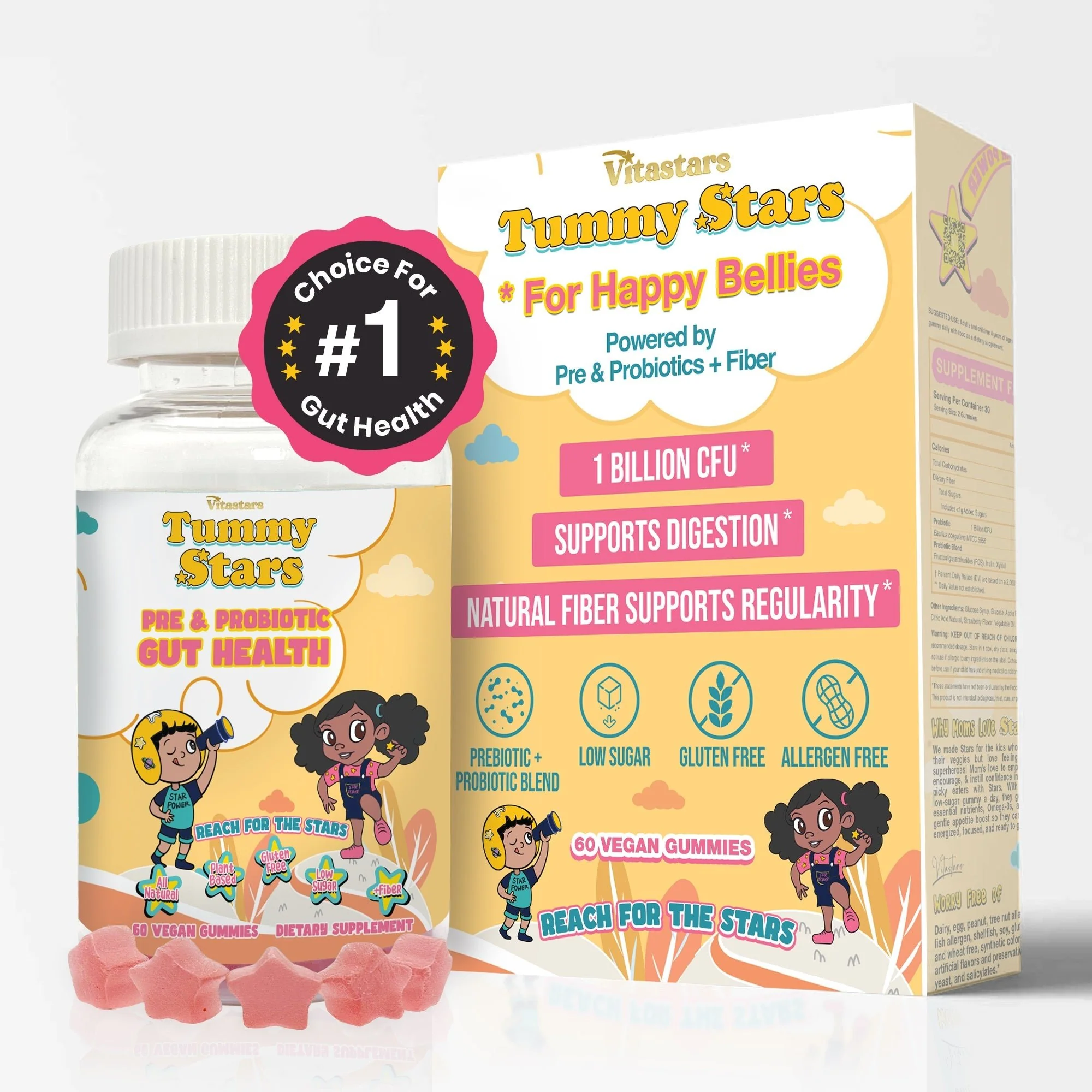 VitaStars Kids Growth & Gut Health Bundle – Daily Multivitamin Gummies + Prebiotic and Probiotic Gummies –  Gluten Free Vegan, 2 Pack - Image 3