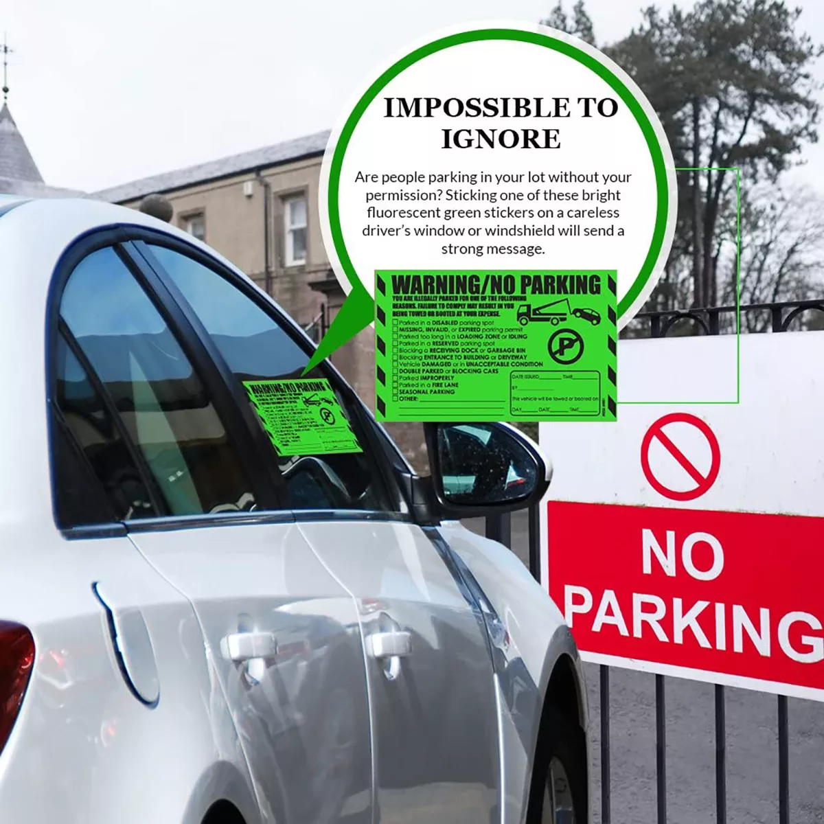 "Warning / No Parking" Green Very Hard to Remove Parking Stickers - Image 4