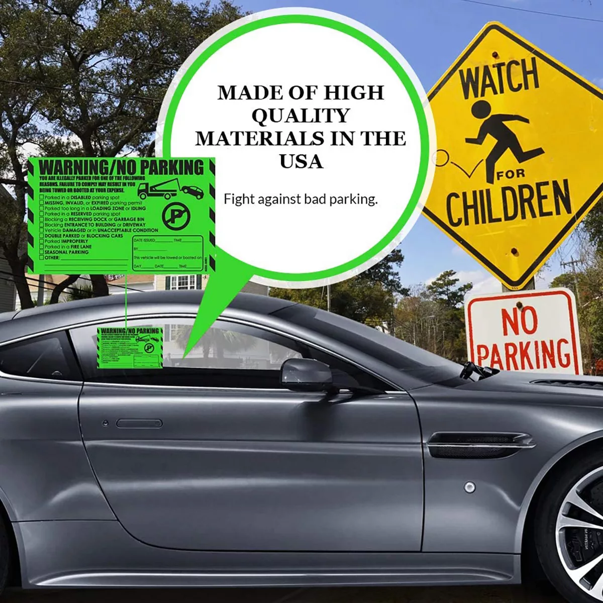 "Warning / No Parking" Green Very Hard to Remove Parking Stickers - Image 6