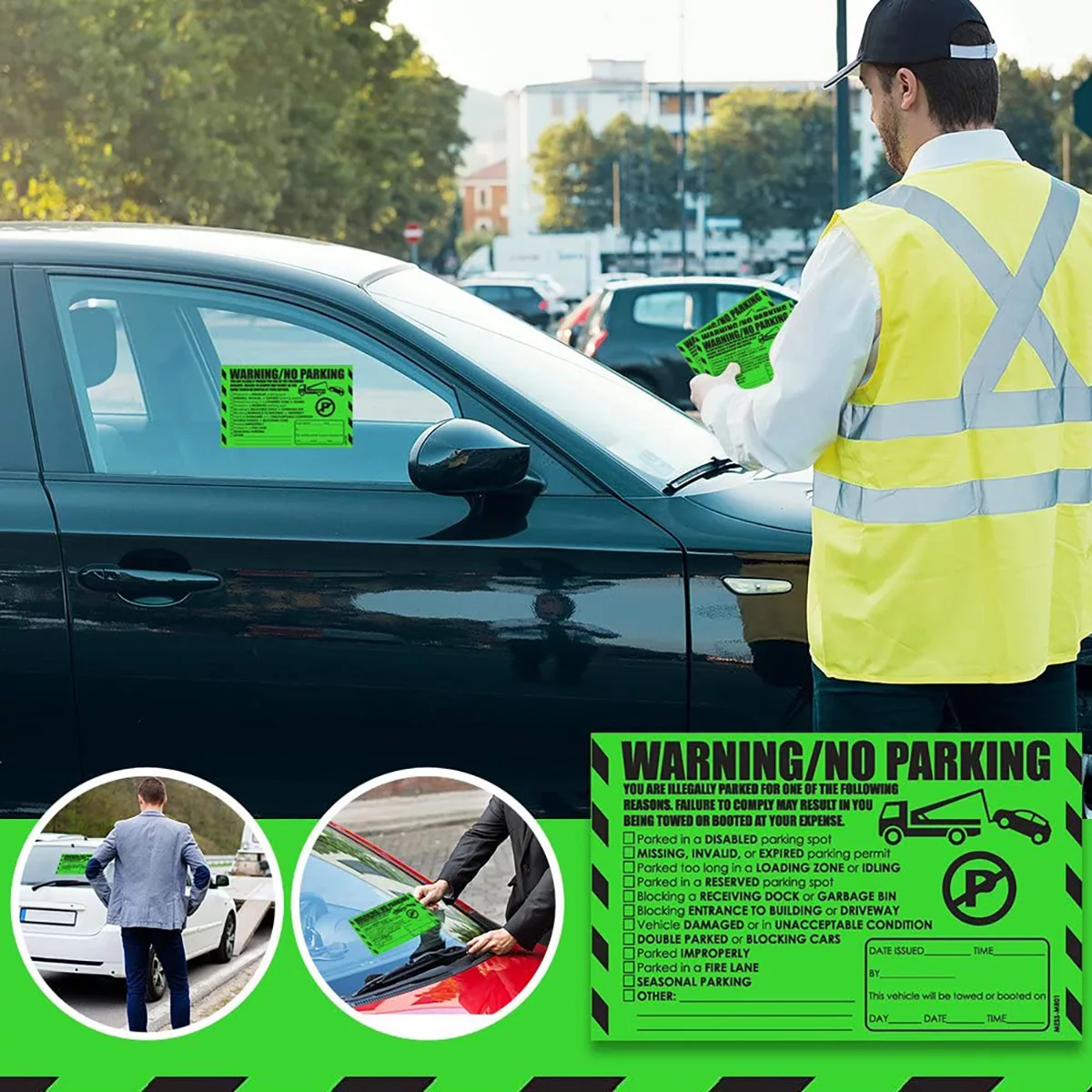 "Warning / No Parking" Green Very Hard to Remove Parking Stickers - Image 7