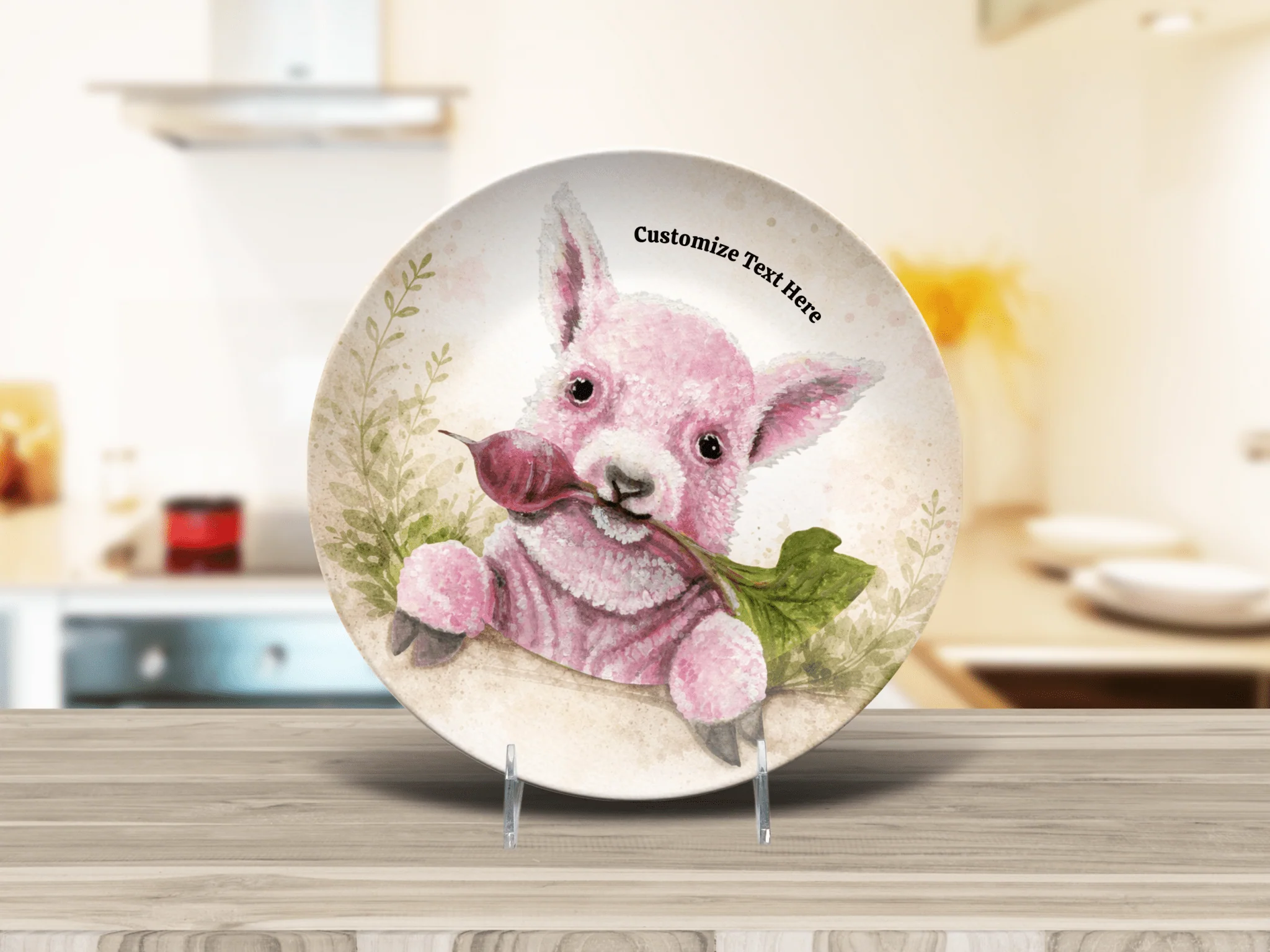 Whimsical Pink Baby Sheep Plate & Bowl – Personalized Tableware - Image 3