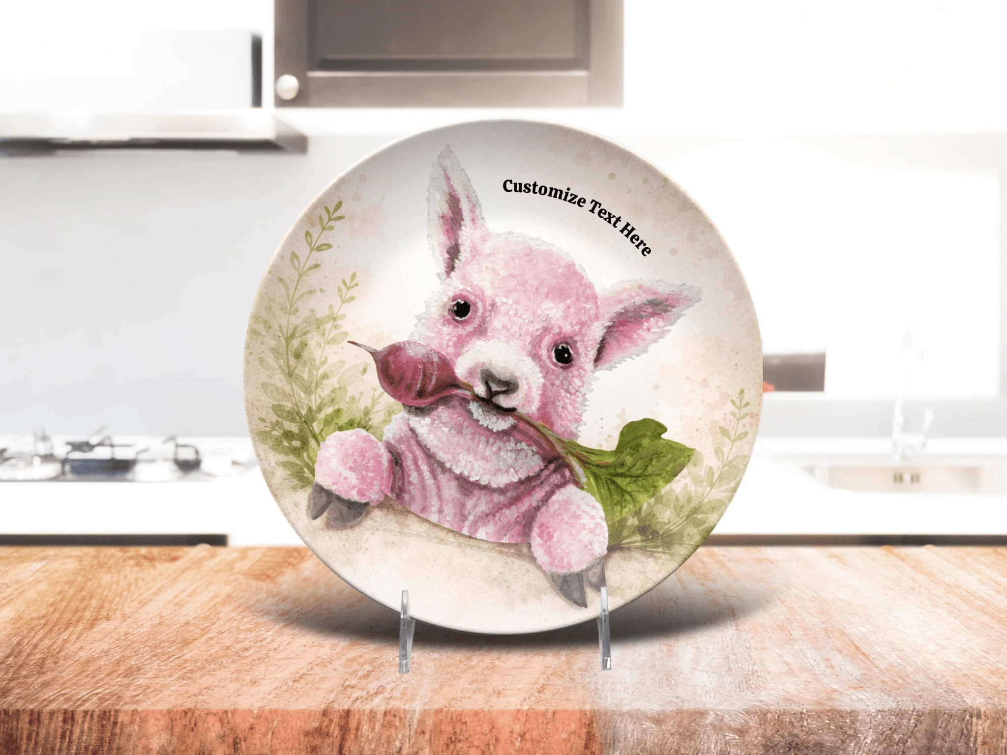 Whimsical Pink Baby Sheep Plate & Bowl – Personalized Tableware - Image 4