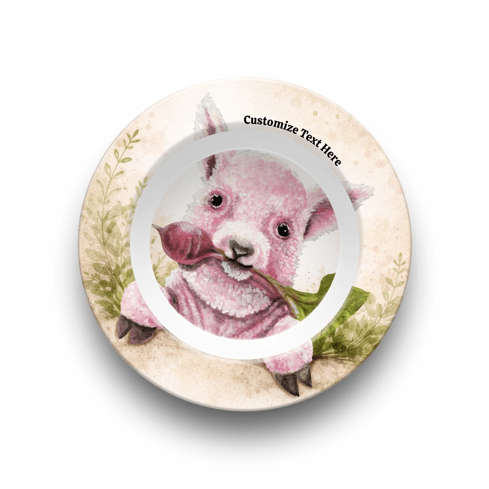 Whimsical Pink Baby Sheep Plate & Bowl – Personalized Tableware - Image 5