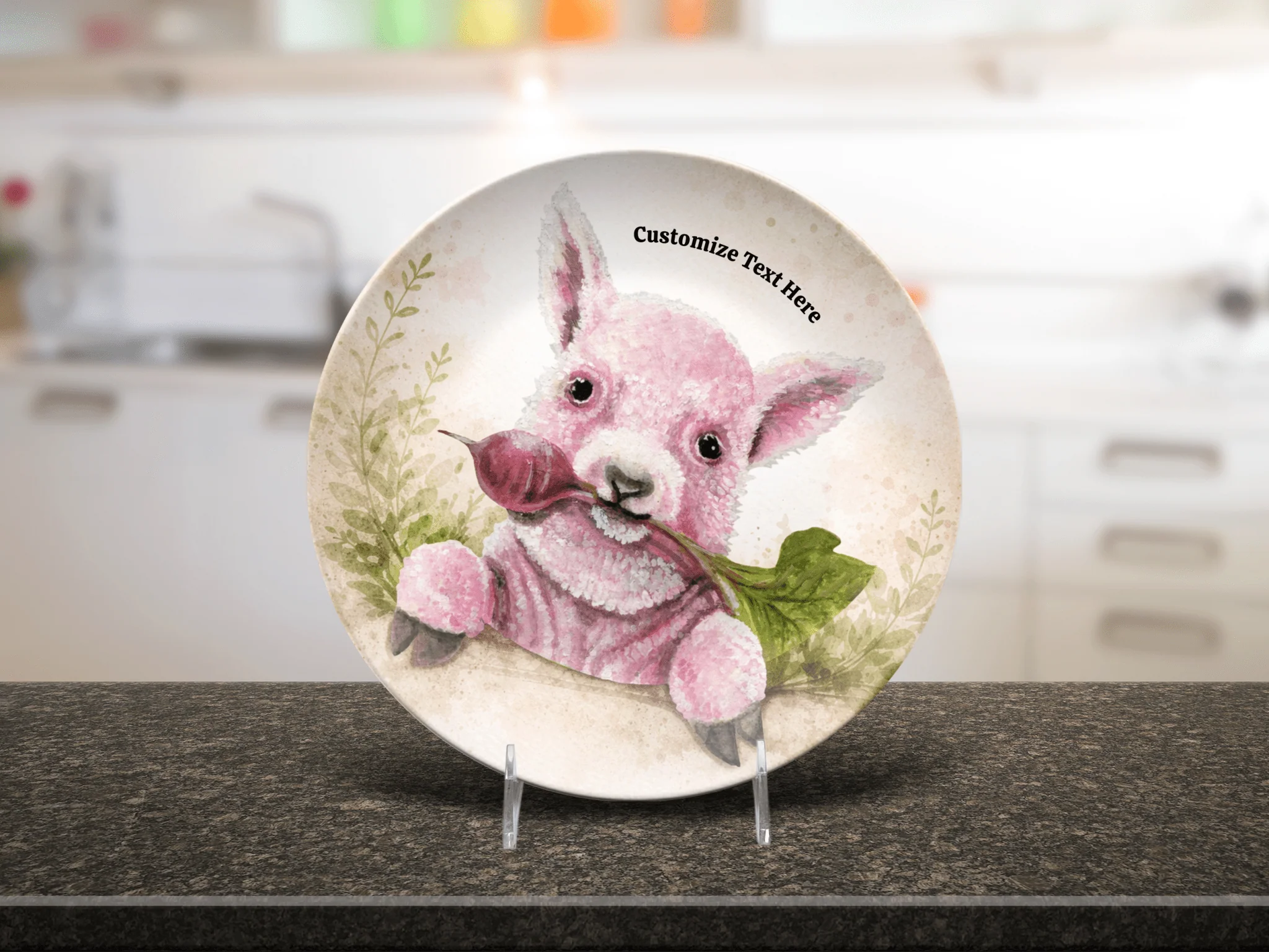 Whimsical Pink Baby Sheep Plate & Bowl – Personalized Tableware - Image 7