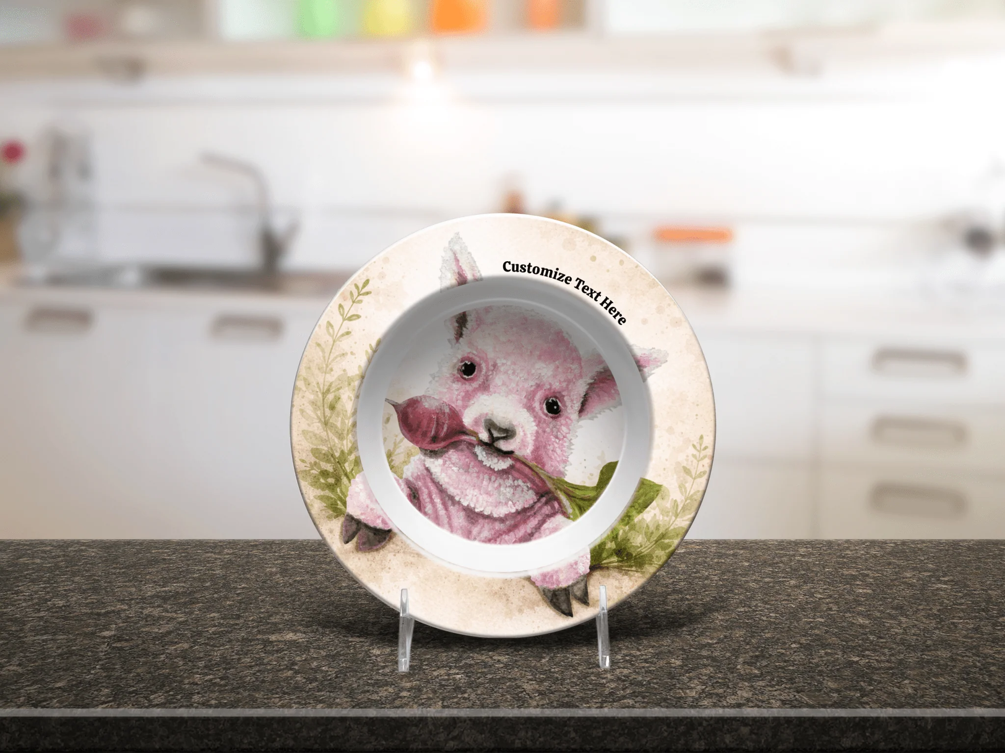 Whimsical Pink Baby Sheep Plate & Bowl – Personalized Tableware - Image 8