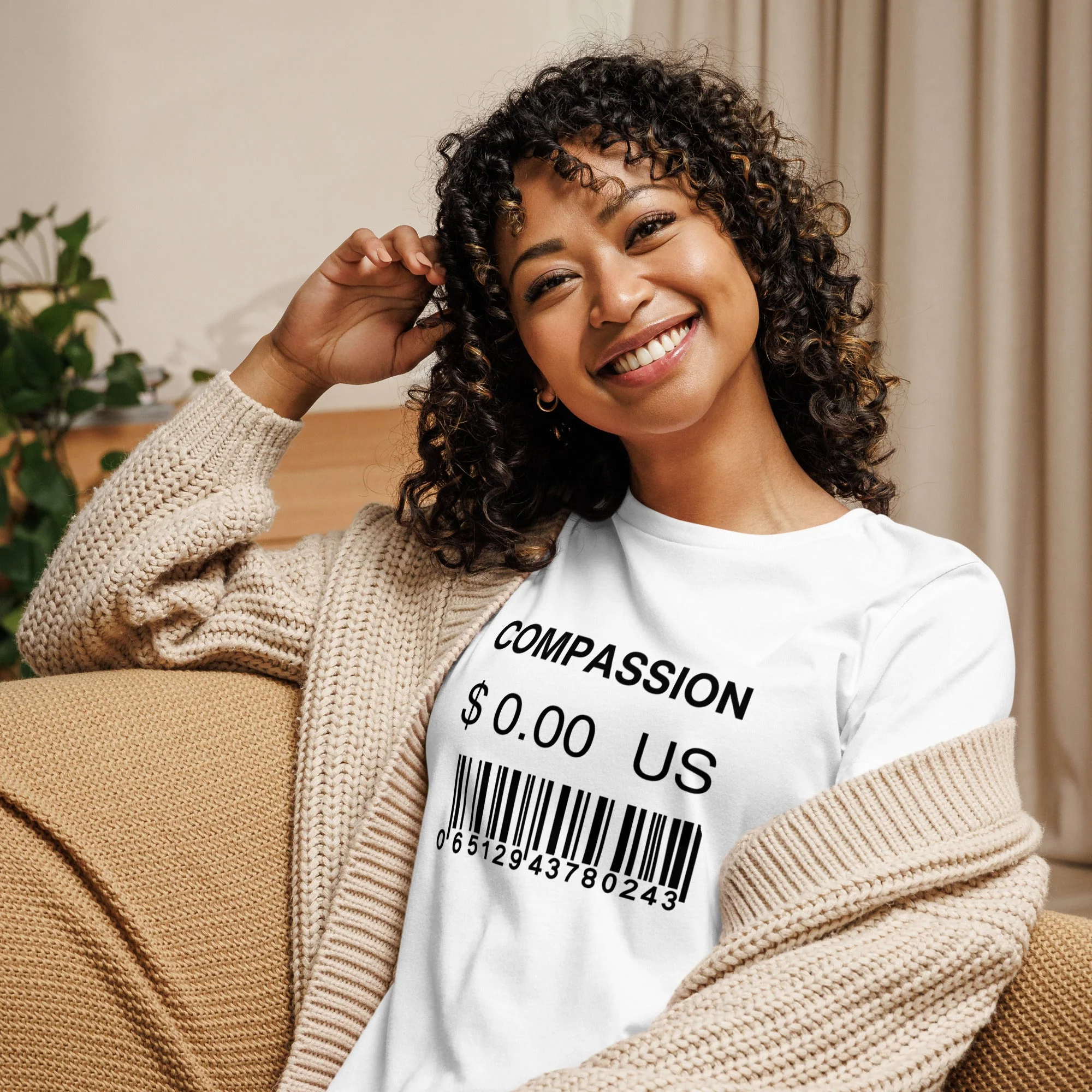 Women's Relaxed T-Shirt (Compassion is Free with Barcode)